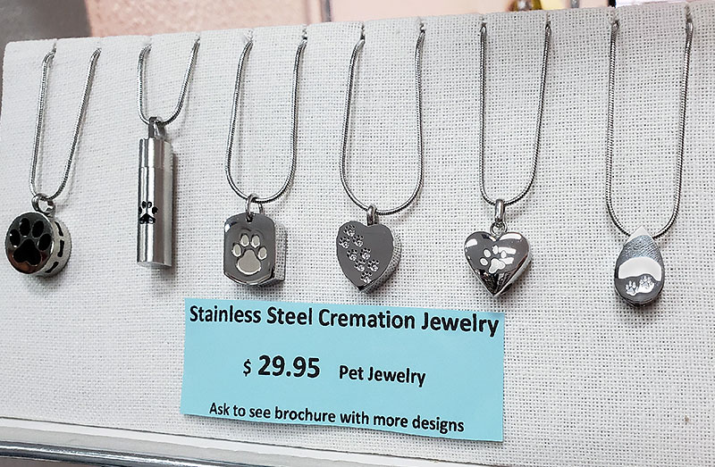 Stainless Steel Cremation Jewelry available at the Cat n Dog Store